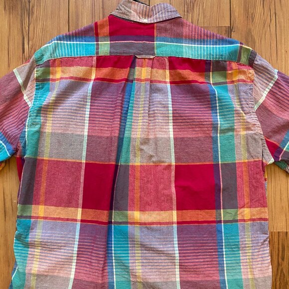 Gitman Vintage Pink Big Madras Check Short Sleeve Button Down, Sz XL - Picture 7 of 9